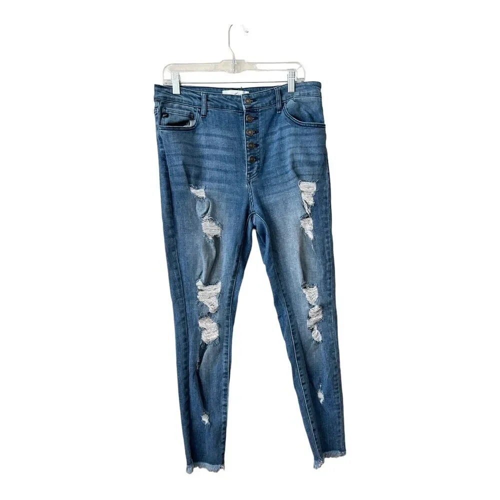 KanCan Skinny Jeans Womens 30 Distressed Whiskered Mid Rise Stretch Denim - Picture 1 of 11
